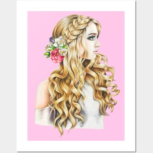 Blonde Floral Hairstyle Posters and Art